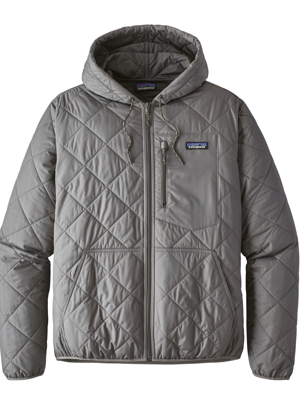 Patagonia Diamond Quilted Bomber Hoody Jacket Large Hex Grey Insulated Full Zip